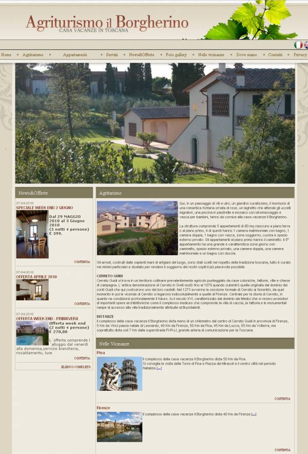 esempio di stile personalizzato per sito web per agriturismo